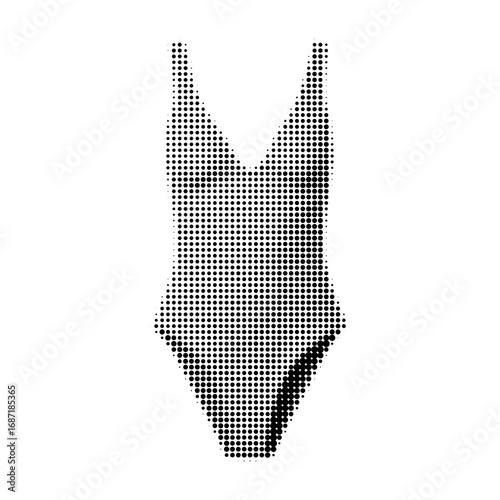 One-piece swimsuit mockup in halftone style. Realistic fashion template, isolated on white background. Retro dotted texture effect, minimal design, perfect for apparel presentation, branding, catalog