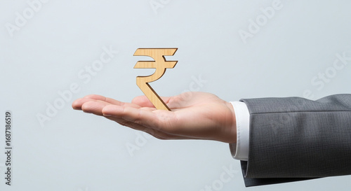 Indian rupee symbol in hand business finance investment economy currency wealth concept