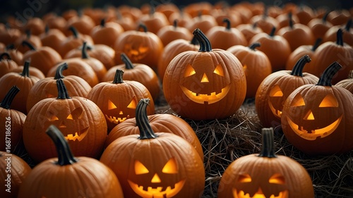 Glowing Carved Pumpkins Lighting Up Halloween Night