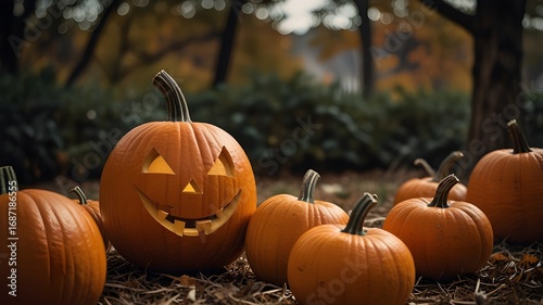 Glowing Carved Pumpkins Lighting Up Halloween Night Thriller Terror