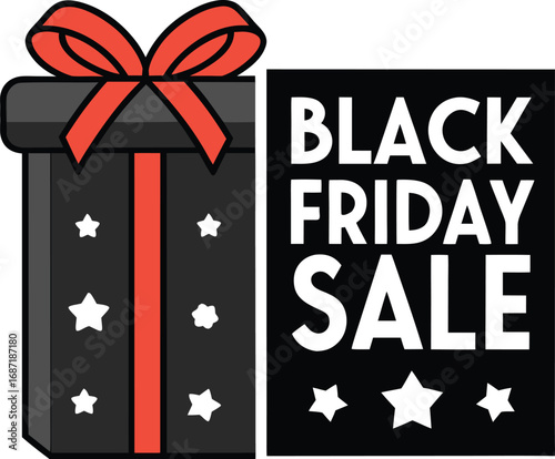 Black Friday Gift box banner and sale vector