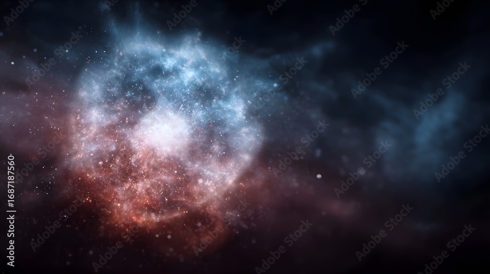 Obraz premium Vibrant cosmic nebula glowing with red and blue energy in the vastness of deep space