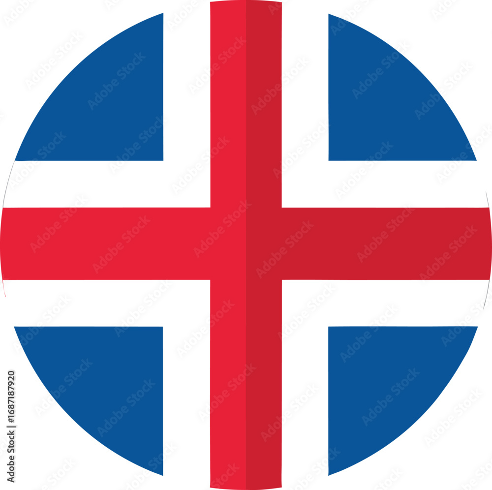 Fototapeta premium round icon of iceland national flag with red cross on blue