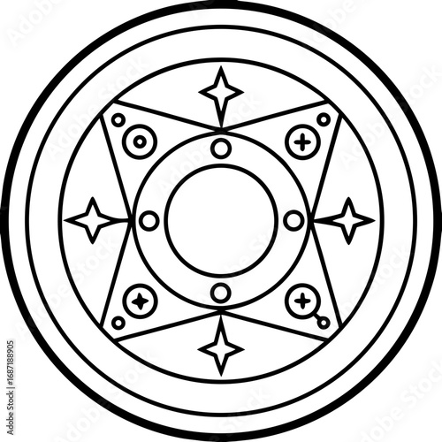 Mystical Magic Circle with Pentagram, a Celestial Mandala Vector