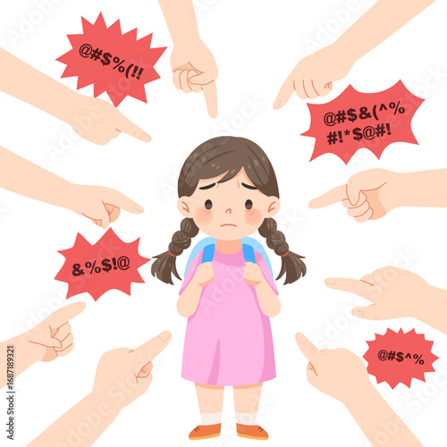 Sad Girl Bullied at School - Child Harassment and Bullying Concept Vector Illustration.eps