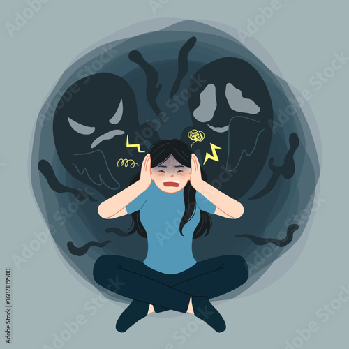 Woman with Bipolar Disorder Vector Illustration.eps