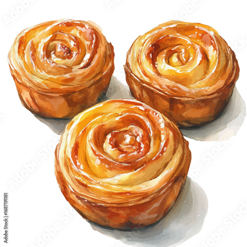 Danish Pastry, watercolor clipart vector, isolated on a white background.