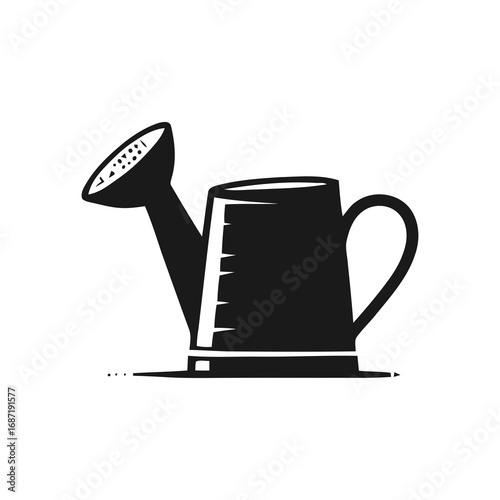 Watering Can Silhouette: A sleek black and white illustration of a classic watering can, perfect for adding a touch of nature and gardening to any project.
