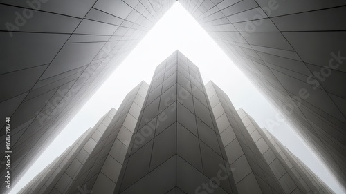 Abstract Building Facades Against Light, Modern Architecture Perspective