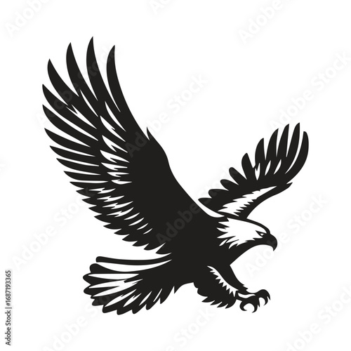A silhouette bald eagle diving downwards with talons ready catch prey vector illustration