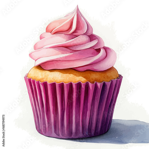 Cupcake, watercolor painting vector, isolated on a white background.