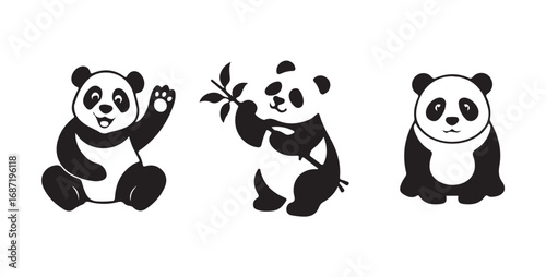 Panda vector art design, Panda black silhouette vector, wild animal vector illustration eps 10.