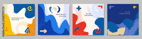 Vector illustration. Bright background. Paint brush strokes and hand drawn doodle elements. Trendy abstract color design for social media, blog post, web banner. Colorful childish style