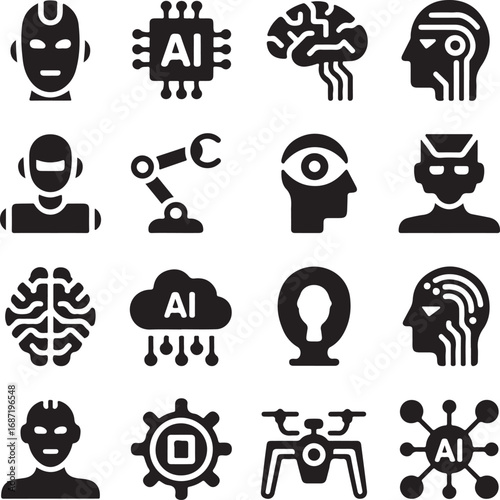 Artificial intelligence and robotics icons with brains and circuits vector illustration