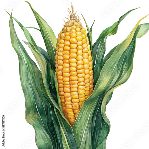 watercolor of Corn, vector, isolated on a white background.