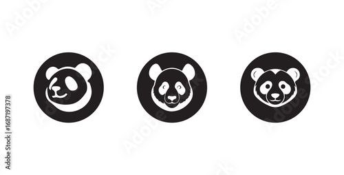 Panda vector icon, Panda icon silhouette set, cute animal vector, black and white background, vector illustration eps 10.