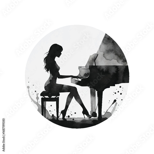 elegant woman playing grand piano artistic silhouette