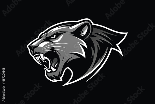 Fierce panther head snarling aggressively, a symbol of power and dominance for sports teams and brands