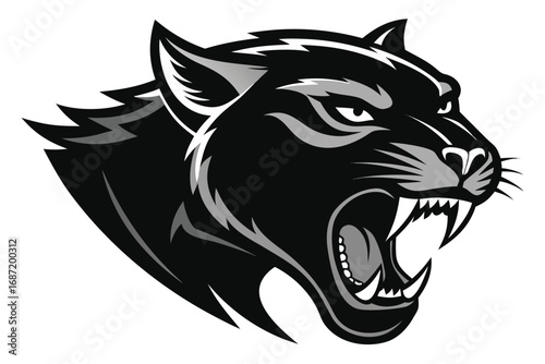 Fierce black panther head roaring with sharp teeth and intense gaze, symbolizing power and aggression
