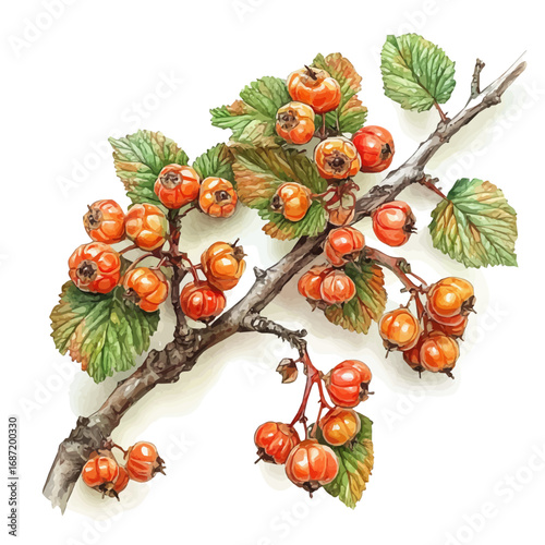 Cloudberry, watercolor vector, isolated on a white background.