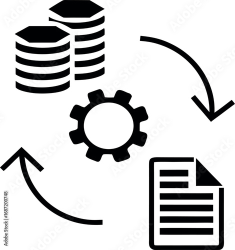 Gear icon connected to cloud and documents, Ideal for planning and data sharing  icon