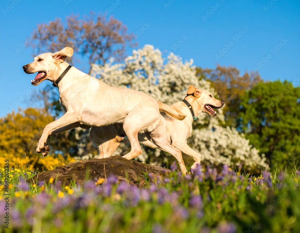 Fototapeta premium Happy dogs running in a park