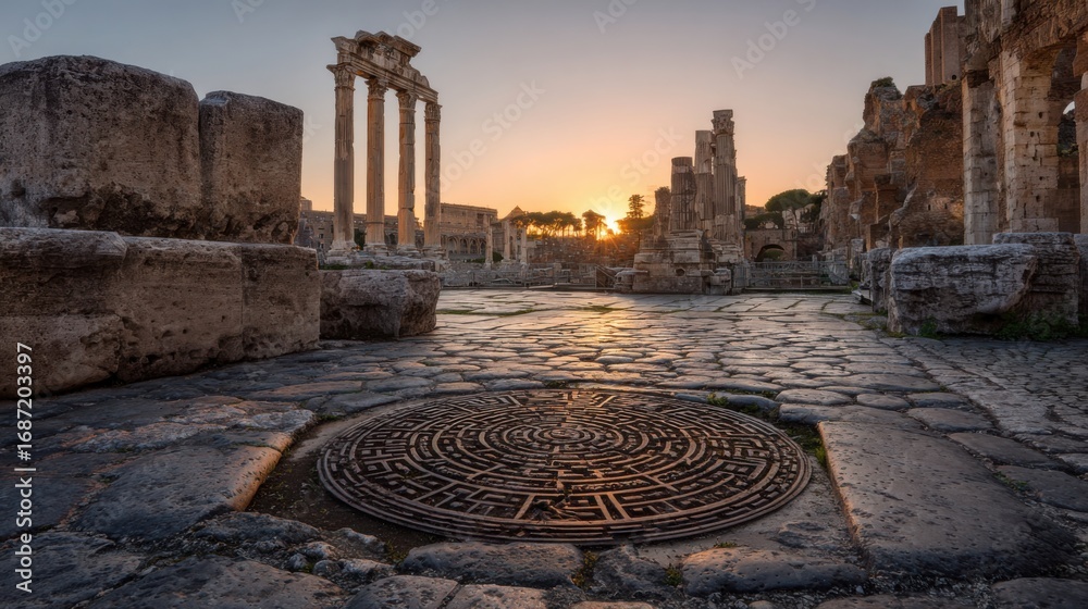 Obraz premium roman ruins sunrise ancient city