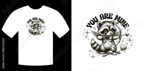 Cute Raccoon Cupid with You Are Mine T-Shirt Design