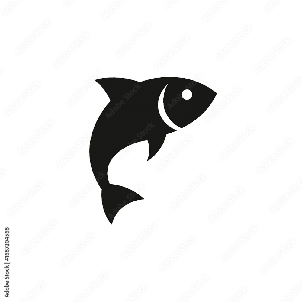 Obraz premium Minimalist Upward Swimming Fish Icon – Black Symbol on White Background
