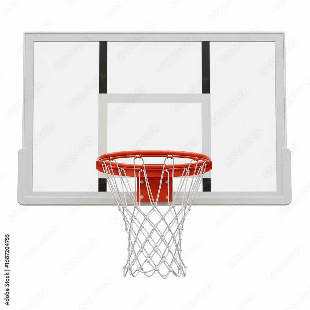 Naklejka premium Front view of basketball hoop with backboard isolated on white 1:1 ratio
