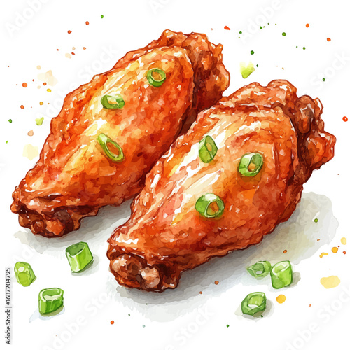Chicken Wings, watercolor illustration vector, isolated on a white background.