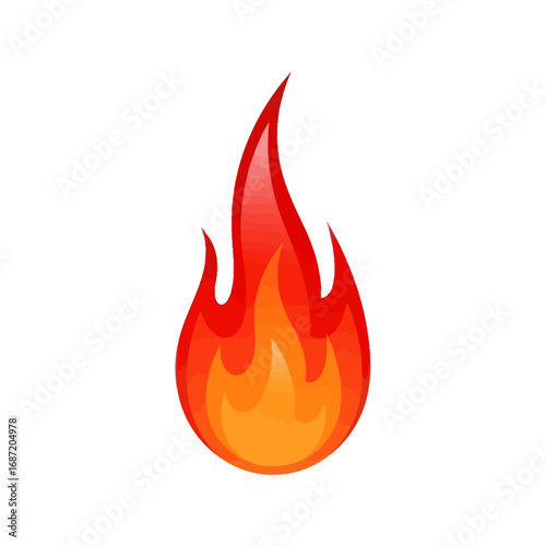 A stylized illustration of a bright orange and red flame, representing fire.