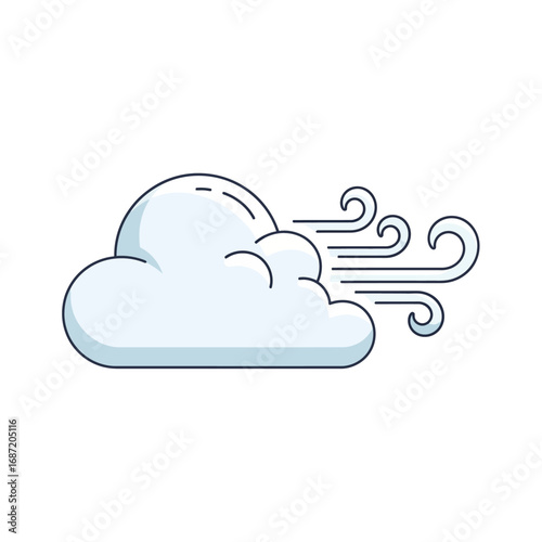 A simple line art illustration of a fluffy cloud with gusts of wind blowing from it.