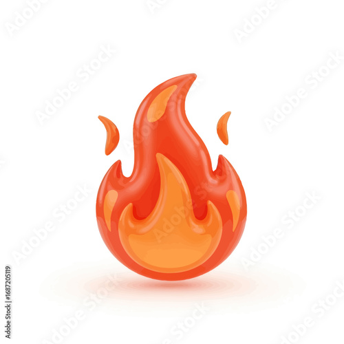 A stylized, cartoonish 3D illustration of a bright orange and red flame, representing fire or heat.