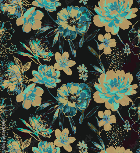 Natural look Vintage Style Vector Art Seamless Pattern Suitable for printing on textile, all over printed, floral, botanical, hand drawn style, stylish woman's wear collection 