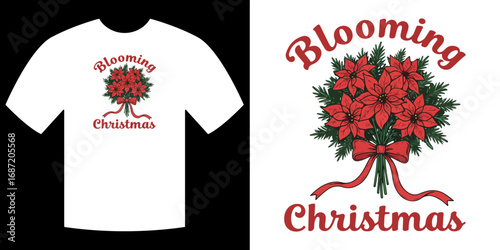 Blooming Christmas Poinsettia Bouquet with "Blooming Christmas" Lettering

