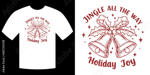 Christmas Jingle Bells with Holly and "Jingle All the Way" Lettering

