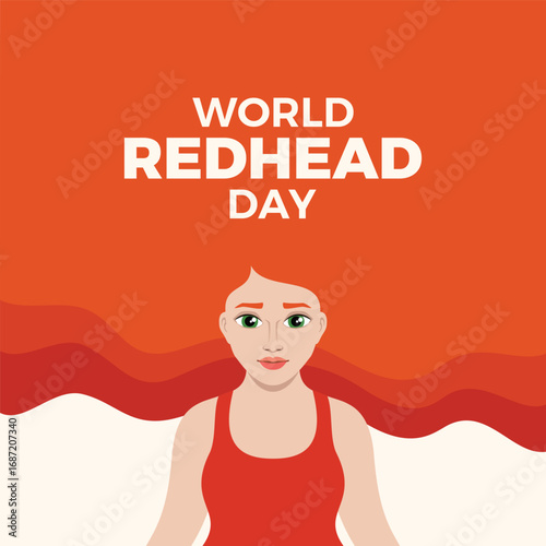 World Redhead Day poster vector illustration. Happy red hair girl frame vector. Smiling young ginger woman border. Template for background, banner, card. May 26. Important day