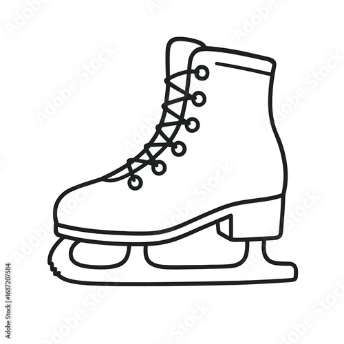 Ice skate outline in minimalist style on white background  for coloring