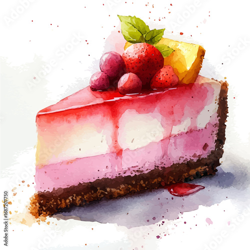 Cheesecake, watercolor vector, isolated on a white background.