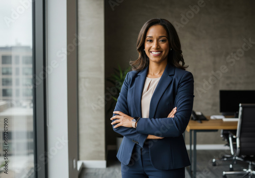 Confident mid adult business woman smiling in office Free Download Confident mid adult business woman smiling in office - GFXLoad