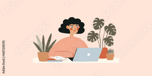 A modern woman focuses on w...