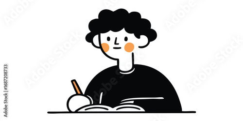 A student immersed in his studies, diligently writing in his notebook, a picture of focus and concentration.