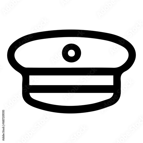 A black and white hat with a white circle on it. The hat is a symbol of authority and power