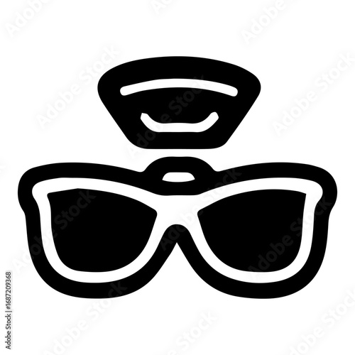 A pair of sunglasses with a black frame and a white lens. The sunglasses are designed to be worn over the eyes and are meant to protect them from the sun
