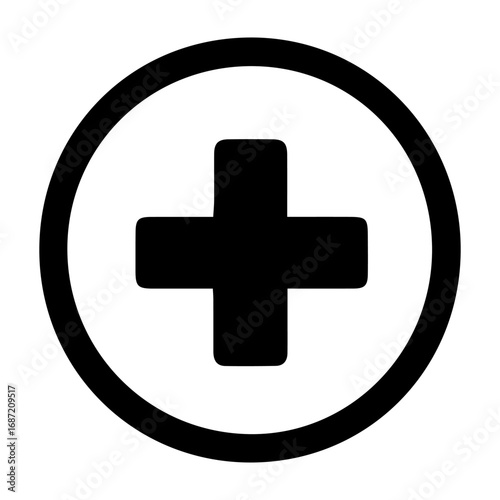 A black and white circle with a cross in the center. The cross is surrounded by a circle, and the circle is filled with a white outline. The circle and cross are the main focus of the image