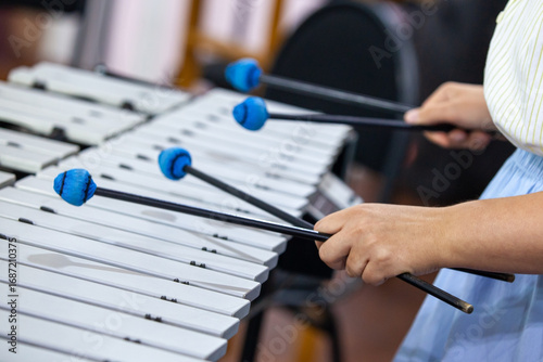 Photos Hands of a girl playing the vibraphone