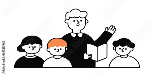 A teacher leads a group of ...