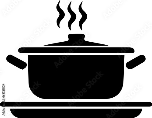 Black and white image of a pot with steam coming out of it. The steam rising from the pot creates a sense of warmth and comfort, evoking feelings of home and nourishment