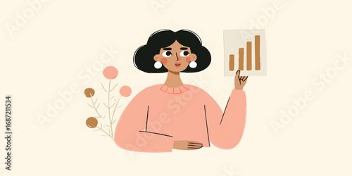 A confident businesswoman showcases a data-driven growth analysis, a testament to her expertise and analytical acumen. The image conveys the dynamic intersection of business, strategy.